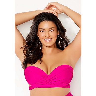 Swimsuits for All Women's Crisscross Cup Sized Bandeau Underwire Wrap Bikini Top