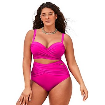 Swimsuits for All Women's Crisscross Cup Sized Bandeau Underwire Wrap Bikini Top