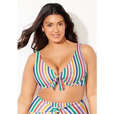 Swimsuits for All Women's Cup Sized Tie Front Underwire Bikini Top