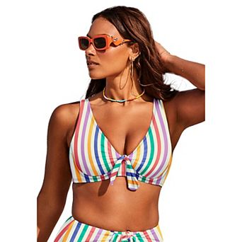 Swimsuits for All Women's Cup Sized Tie Front Underwire Bikini Top