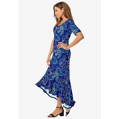 Jessica London Women's Plus Size Stretch Knit Flounce Hem Maxi Dress