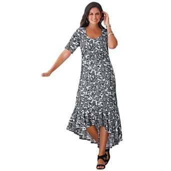 Jessica London Women's Plus Size Stretch Knit Flounce Hem Maxi Dress