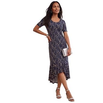 Jessica London Women's Plus Size Stretch Knit Flounce Hem Maxi Dress