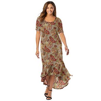 Jessica London Women's Plus Size Stretch Knit Flounce Hem Maxi Dress