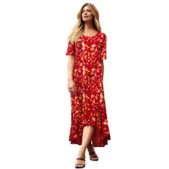 Jessica London Women's Plus Size Stretch Knit Flounce Hem Maxi Dress