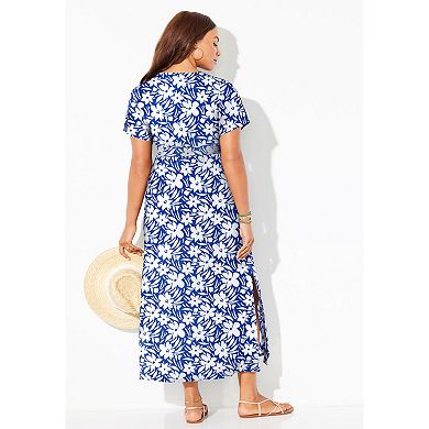 Swimsuits for All Women's Plus Size Pack & Go Wrinkle-Resistant Maxi Cover Up Dress