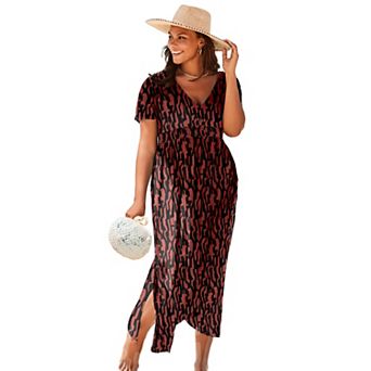 Swimsuits for All Women's Plus Size Pack & Go Wrinkle-Resistant Maxi Cover Up Dress
