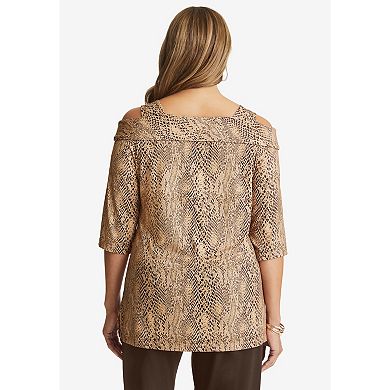 Jessica London Women's Plus Size Cold Shoulder Top