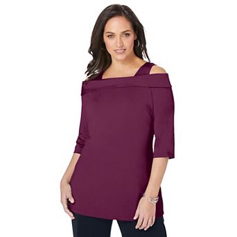 Jessica London Women's Plus Size Cold Shoulder Top