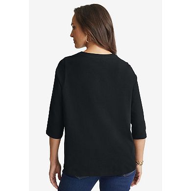 Jessica London Women's Plus Size Stretch Cotton Henley Top