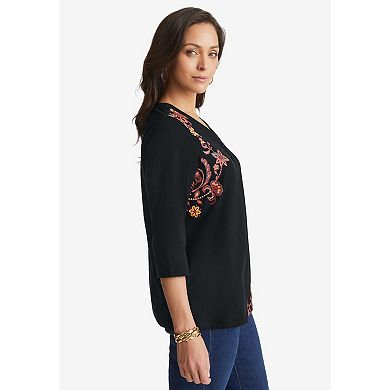 Jessica London Women's Plus Size Stretch Cotton Henley Top