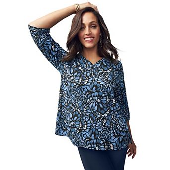 Jessica London Women's Plus Size Stretch Cotton Henley Top