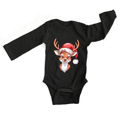 Cute Reindeer Head Baby Long Sleeve Bodysuit