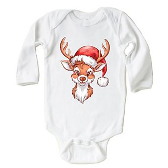 Cute Reindeer Head - Baby Long Sleeve Bodysuit