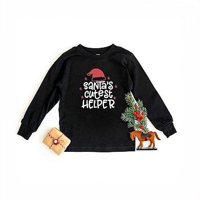 Santa's Cutest Helper Glitter Toddler Long Sleeve Graphic Tee