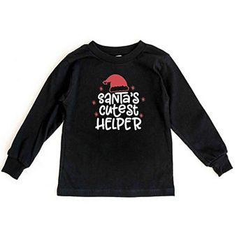 Santa's Cutest Helper Glitter Toddler Long Sleeve Graphic Tee
