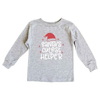 Santa's Cutest Helper Glitter Toddler Long Sleeve Graphic Tee