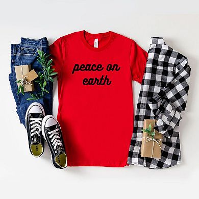 Peace On Earth Bold Cursive Short Sleeve Graphic Tee