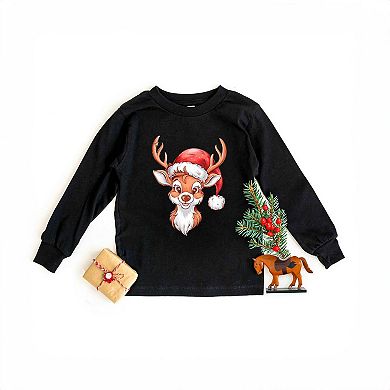 Cute Reindeer Head Youth Long Sleeve Graphic Tee
