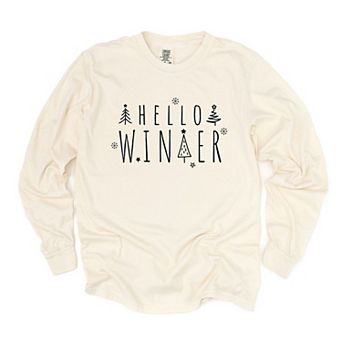 Hello Winter Trees Garment Dyed Long Sleeve Tees