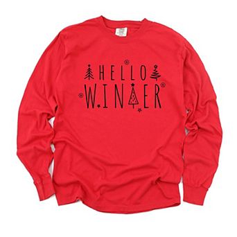 Hello Winter Trees Garment Dyed Long Sleeve Tees