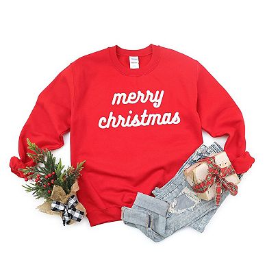 Merry Christmas Bold Cursive Words Raised Print Sweatshirt