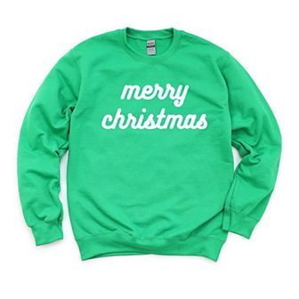 Merry Christmas Bold Cursive Words Raised Print Sweatshirt
