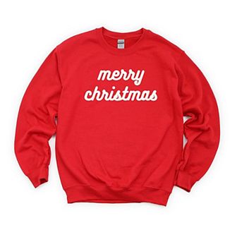 Merry Christmas Bold Cursive Words Raised Print Sweatshirt
