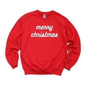 Merry Christmas Bold Cursive Words Raised Print Sweatshirt