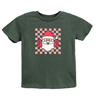 Checkered Santa Toddler Short Sleeve Graphic Tee