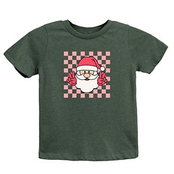 Checkered Santa Toddler Short Sleeve Graphic Tee