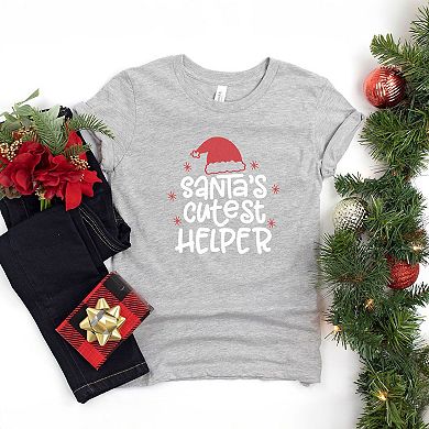 Santa's Cutest Helper Glitter Youth Short Sleeve Graphic Tee