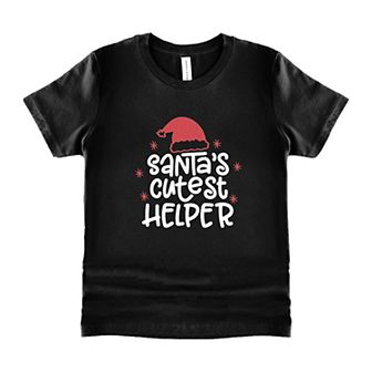 Santa's Cutest Helper Glitter Youth Short Sleeve Graphic Tee