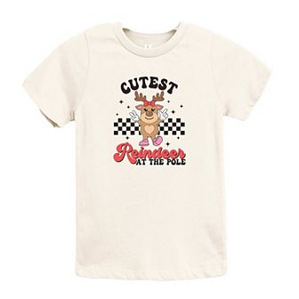 Cutest Reindeer At The Pole Toddler Short Sleeve Graphic Tee