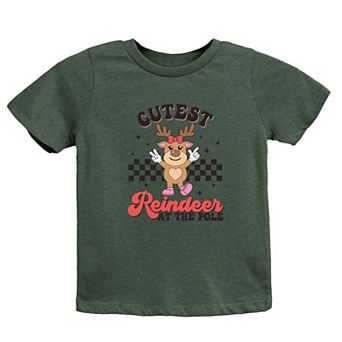 Cutest Reindeer At The Pole Toddler Short Sleeve Graphic Tee