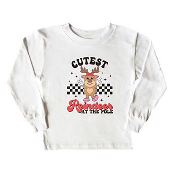 Cutest Reindeer At The Pole Toddler Long Sleeve Graphic Tee