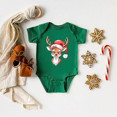 Cute Reindeer Head Baby Bodysuit