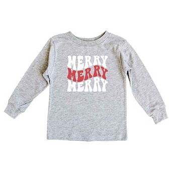 Merry Stacked Wavy Glitter Youth Long Sleeve Graphic Tee