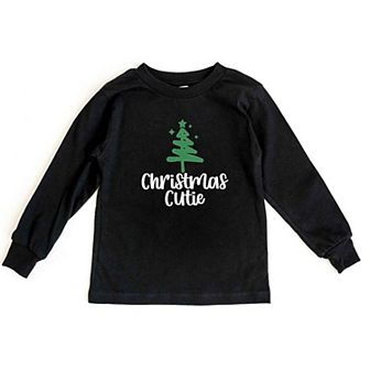 Christmas Cutie Tree Glitter Toddler Long Sleeve Graphic Tee