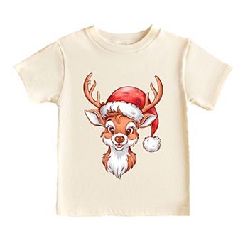 Cute Reindeer Head Youth Short Sleeve Graphic Tee