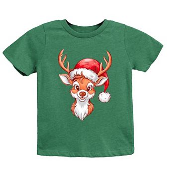 Cute Reindeer Head Youth Short Sleeve Graphic Tee