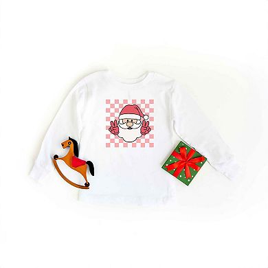 Checkered Santa Toddler Long Sleeve Graphic Tee