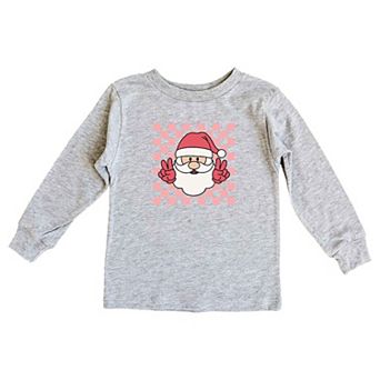 Checkered Santa Toddler Long Sleeve Graphic Tee