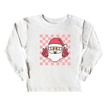 Checkered Santa Toddler Long Sleeve Graphic Tee