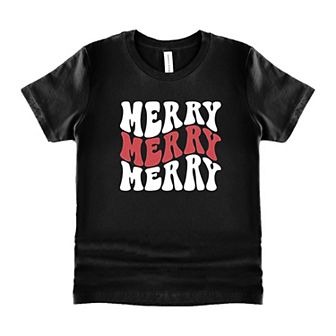 Merry Stacked Wavy Glitter Toddler Short Sleeve Graphic Tee