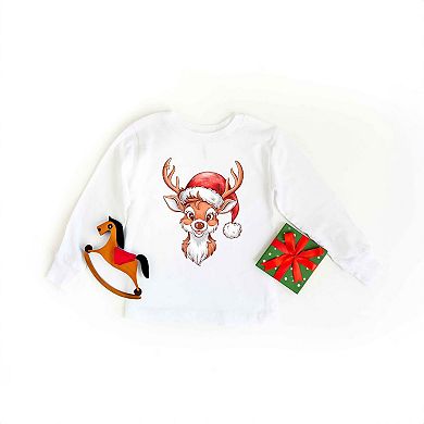 Cute Reindeer Head Toddler Long Sleeve Graphic Tee