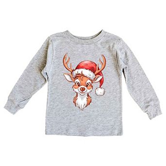 Cute Reindeer Head Toddler Long Sleeve Graphic Tee