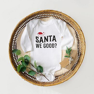 The Juniper Shop Santa We Good Glitter Baby Long Sleeve Bodysuit