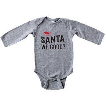 The Juniper Shop Santa We Good Glitter Baby Long Sleeve Bodysuit