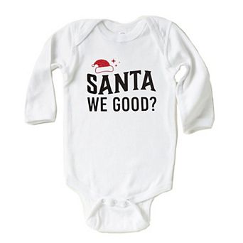 The Juniper Shop Santa We Good Glitter Baby Long Sleeve Bodysuit